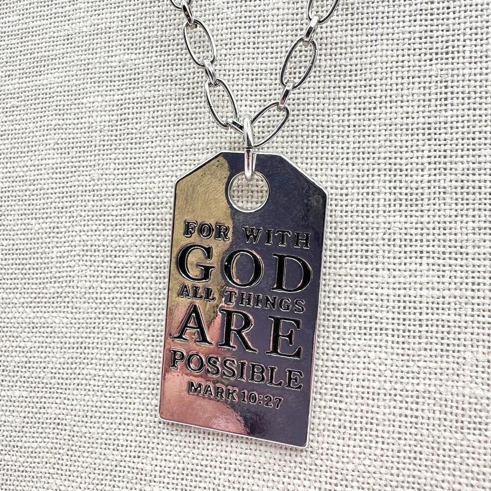 Vintage 90s Silver Tone Mark 10:27 Dog Tag Pendant Necklace Classic Jewelry Y2K